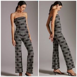 Anthropologie Another Girl Geometric Bandeau Knit Wide Flare Leg Jumpsuit M NWT